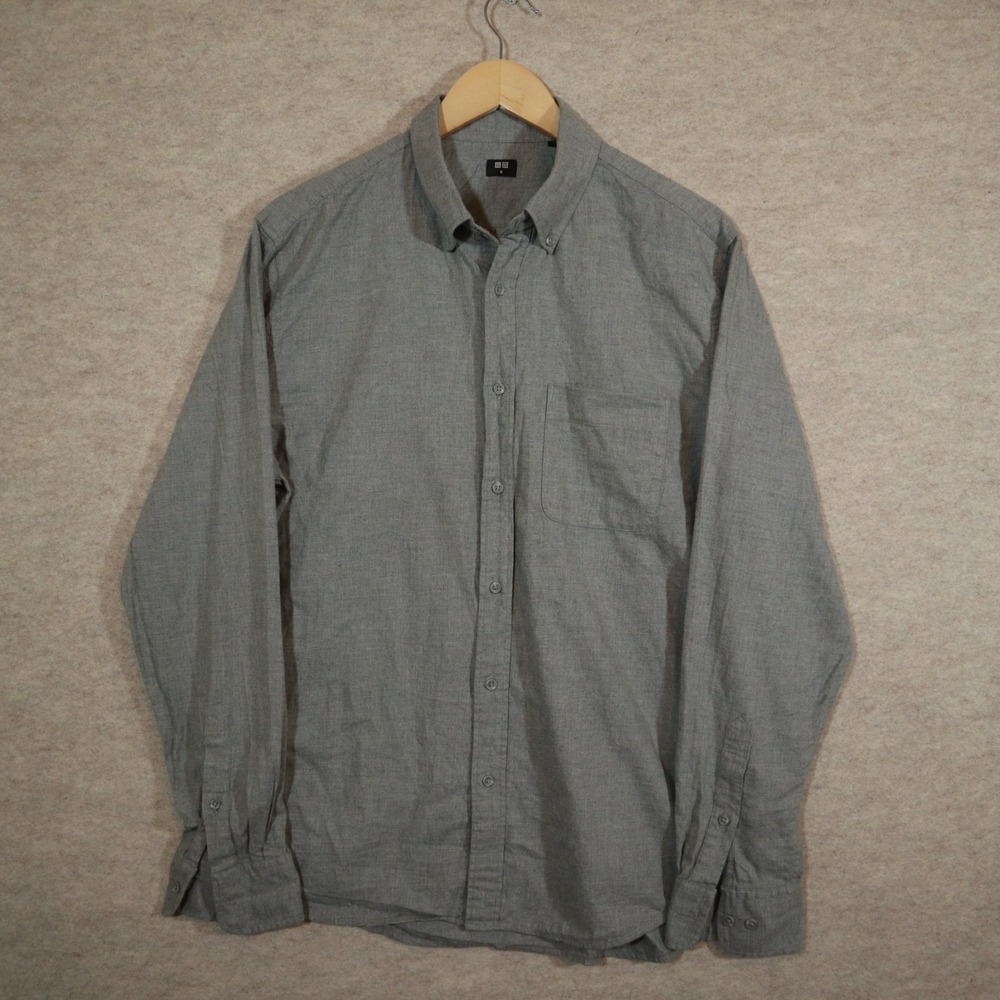 Uniqlo Mens Size M Gray Long Sleeve Button Down Shirt Pocket Preppy Workwear